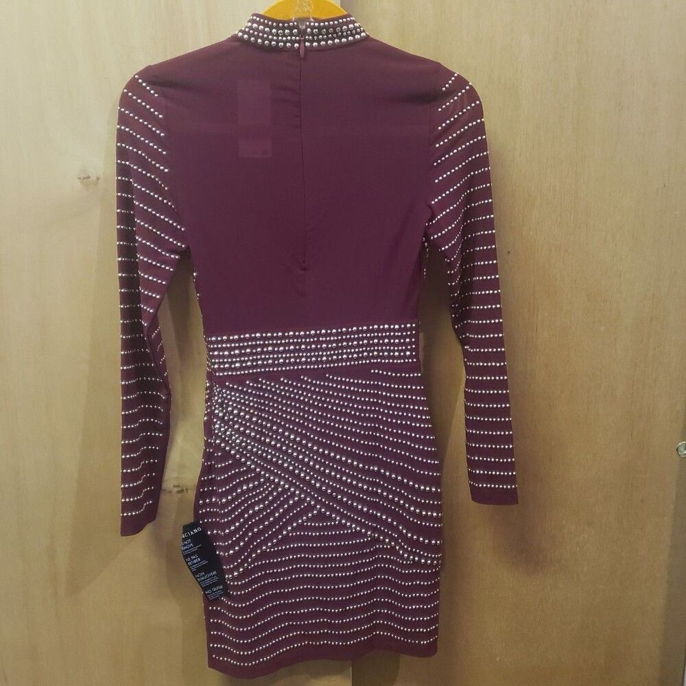 NWT Marciano by Guess Stella burgundy mesh mini dress w silver stud detail Sz 4 - Picture 4 of 9